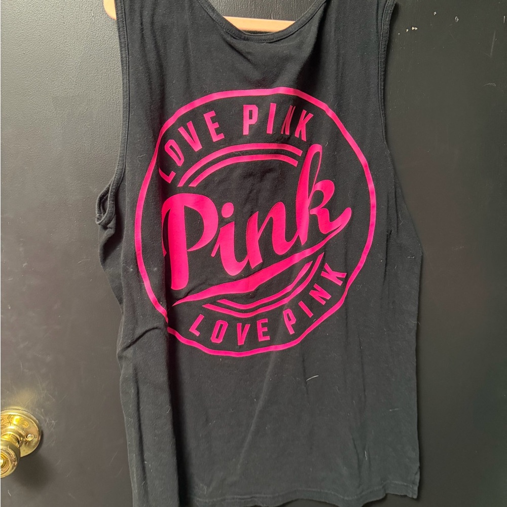 PINK Victoria's Secret Black Tank Top with Pink Logo - Picture 3 of 3